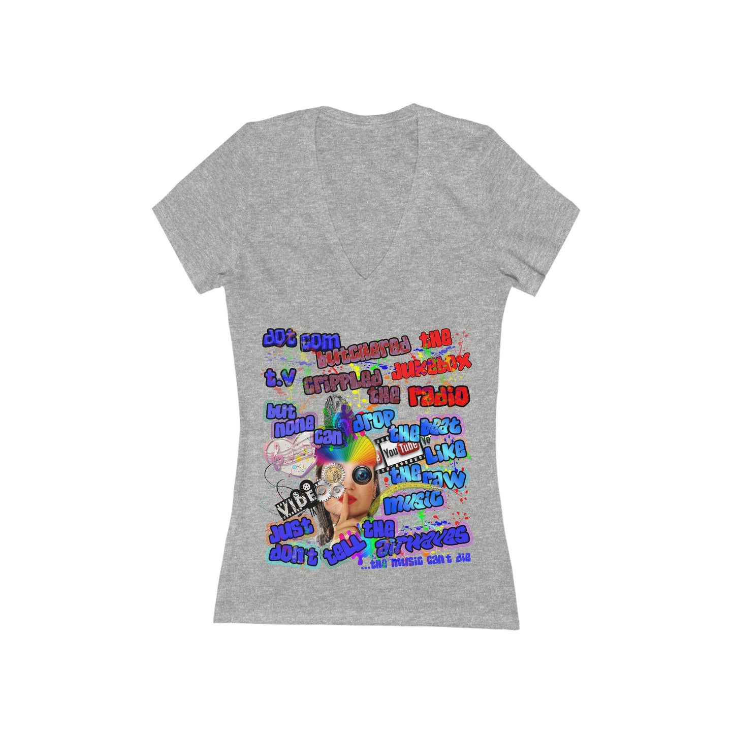 drop the beat - Women's Jersey Short Sleeve Deep V-Neck Tee