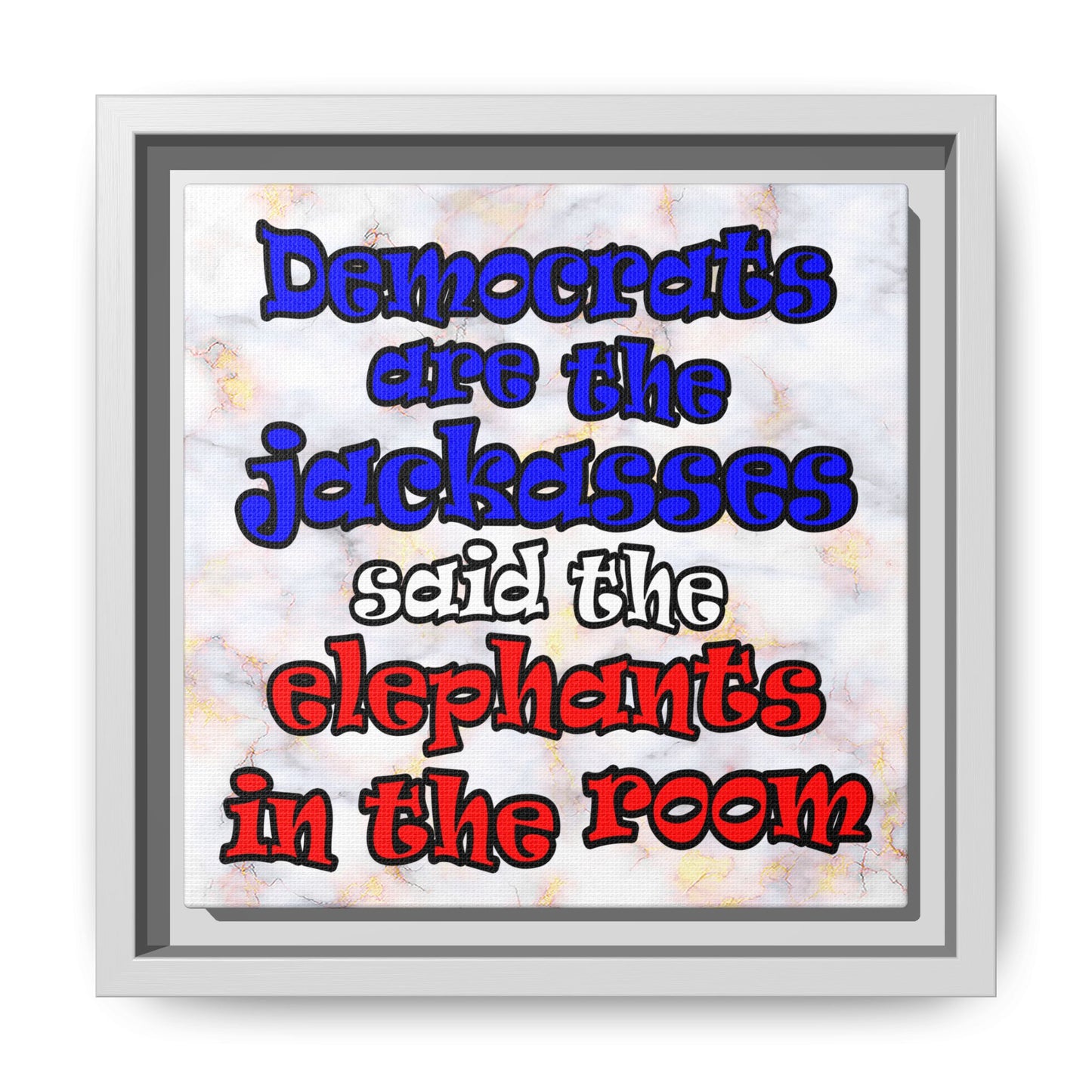 donkeys and elephants - framed canvas art (white marble)