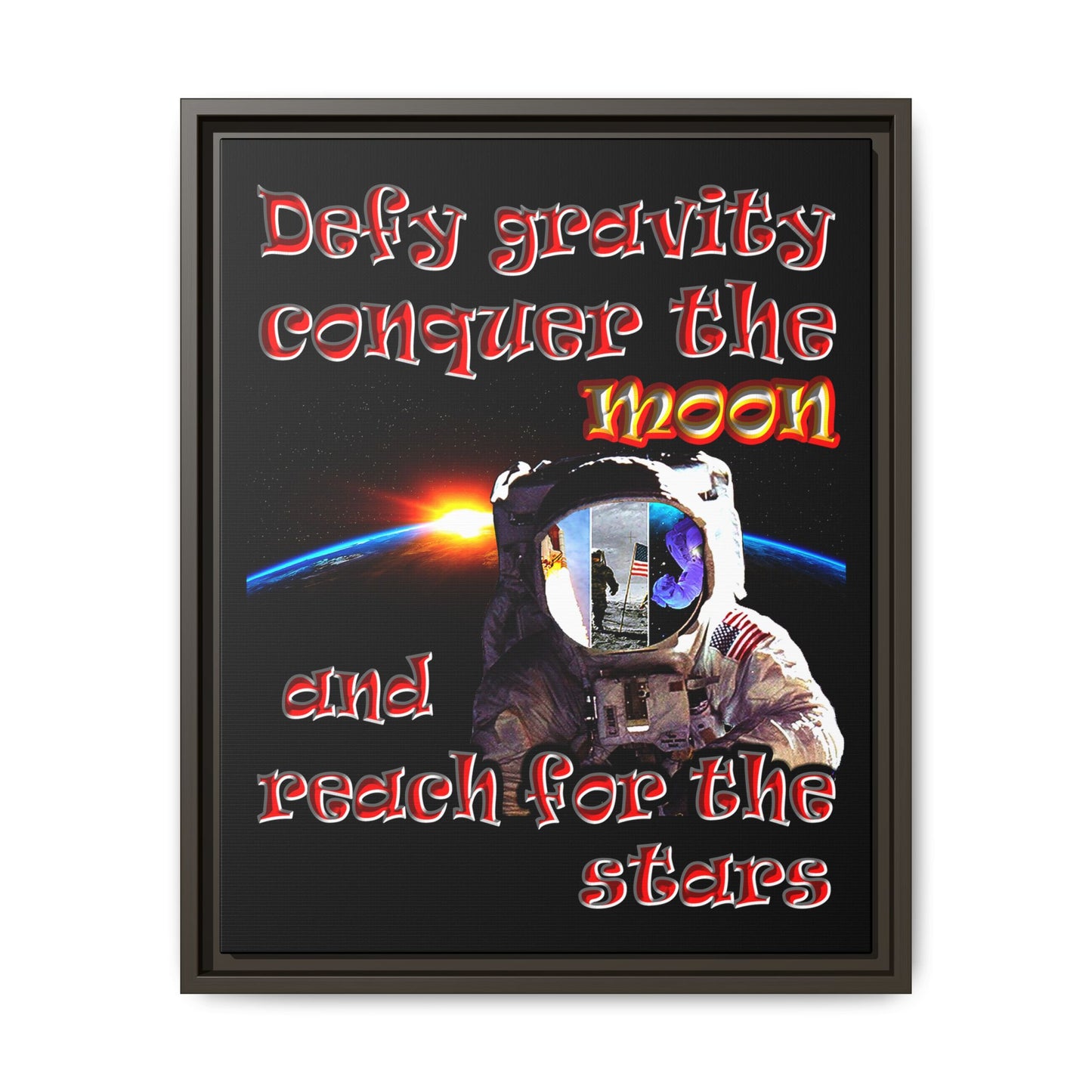 defy conquer reach - framed canvas art (black)