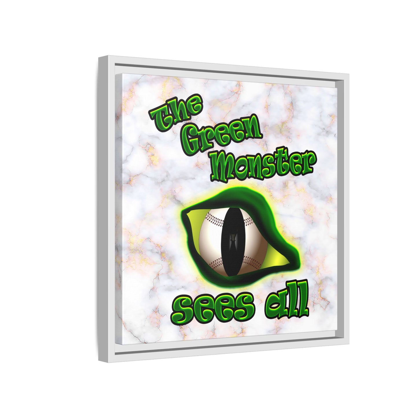 green monster - framed canvas art (white marble)