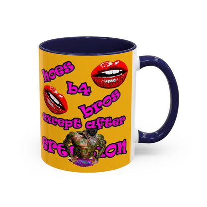 hoes b4 bros - Accent Mug (yellow)