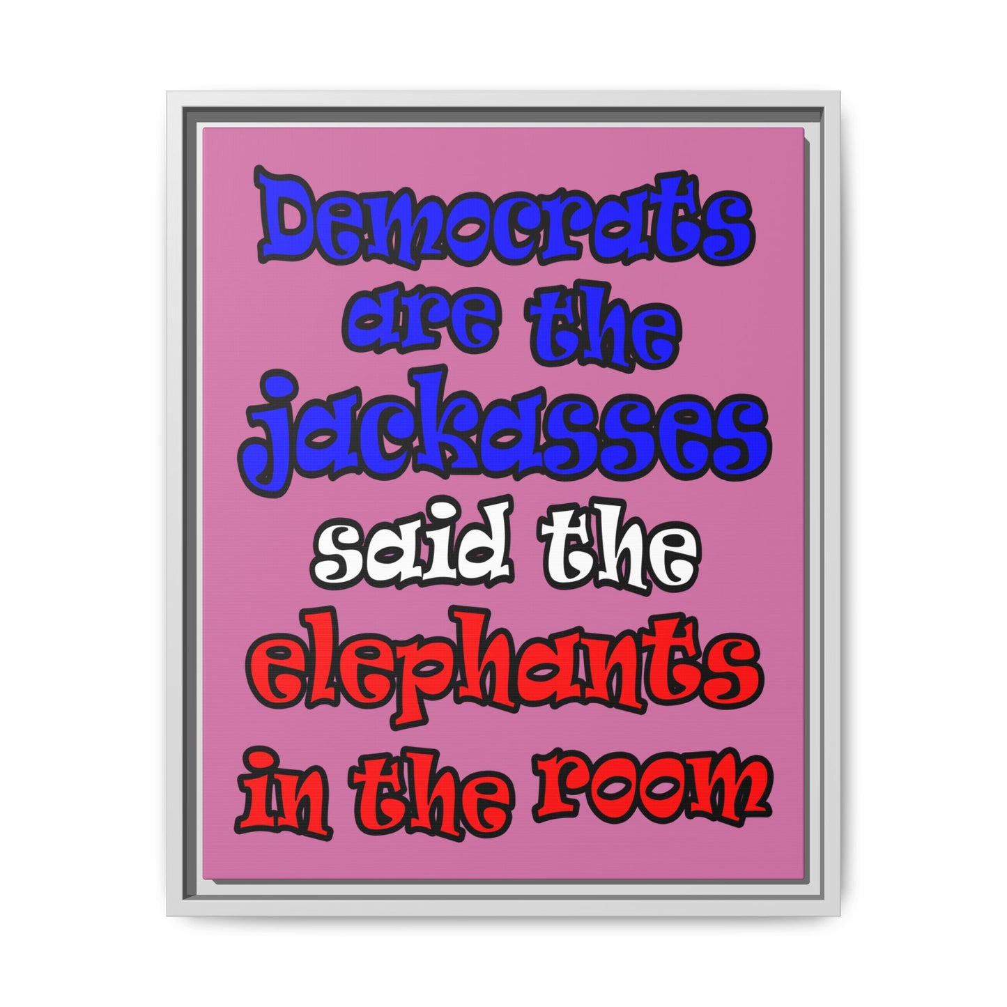 donkeys and elephants - framed canvas art (light pink)