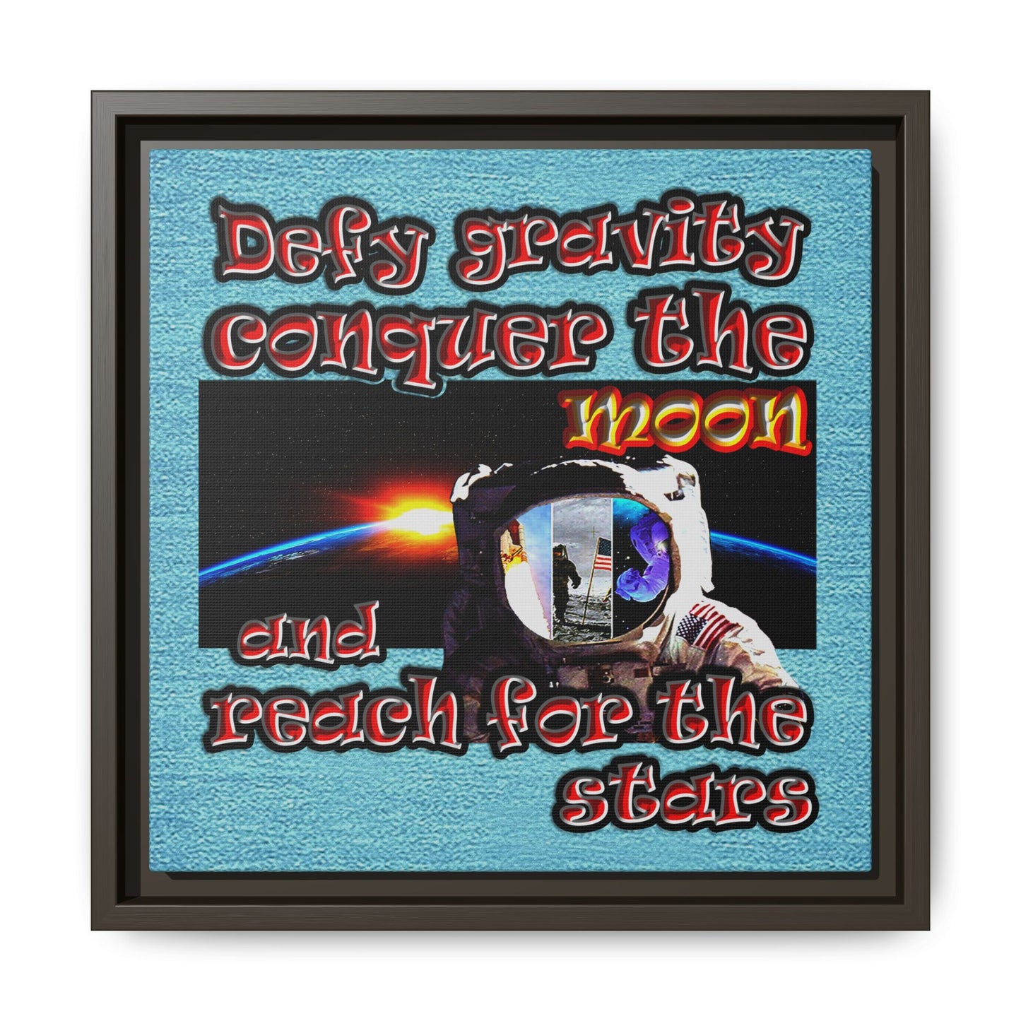 defy conquer reach - framed canvas art (faded blue)