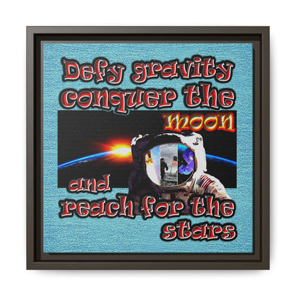 defy conquer reach - framed canvas art (faded blue)