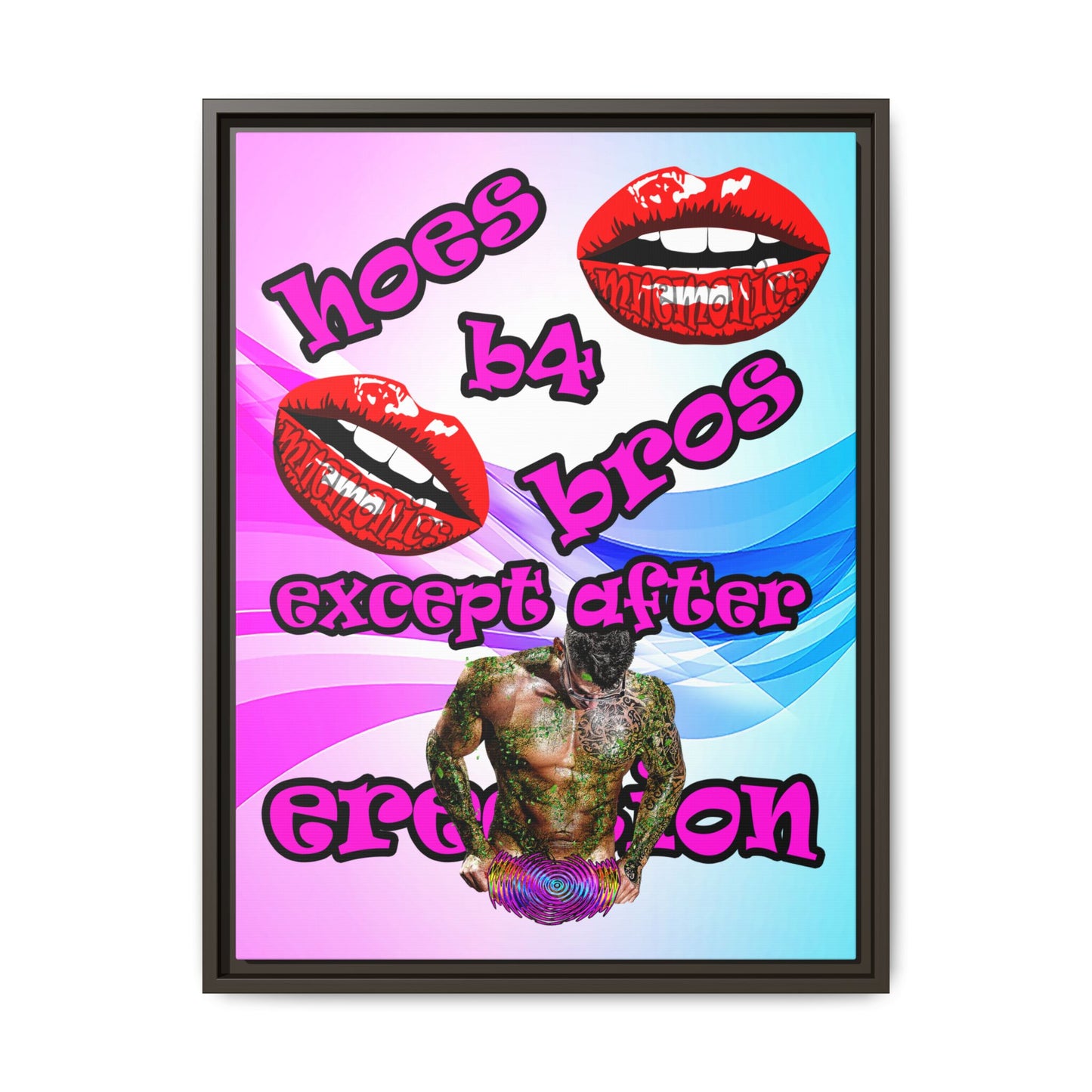 hoes b4 bros - framed canvas art (light blue-pink wave)