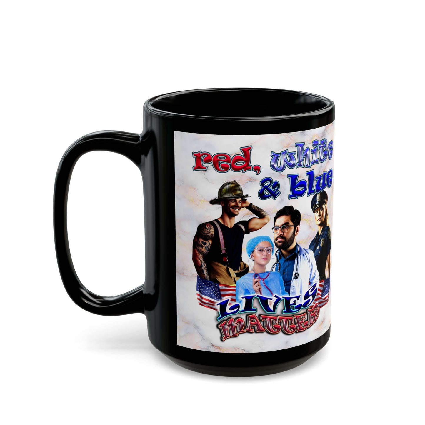 rw&b lives matter - Black Mug (white marble)