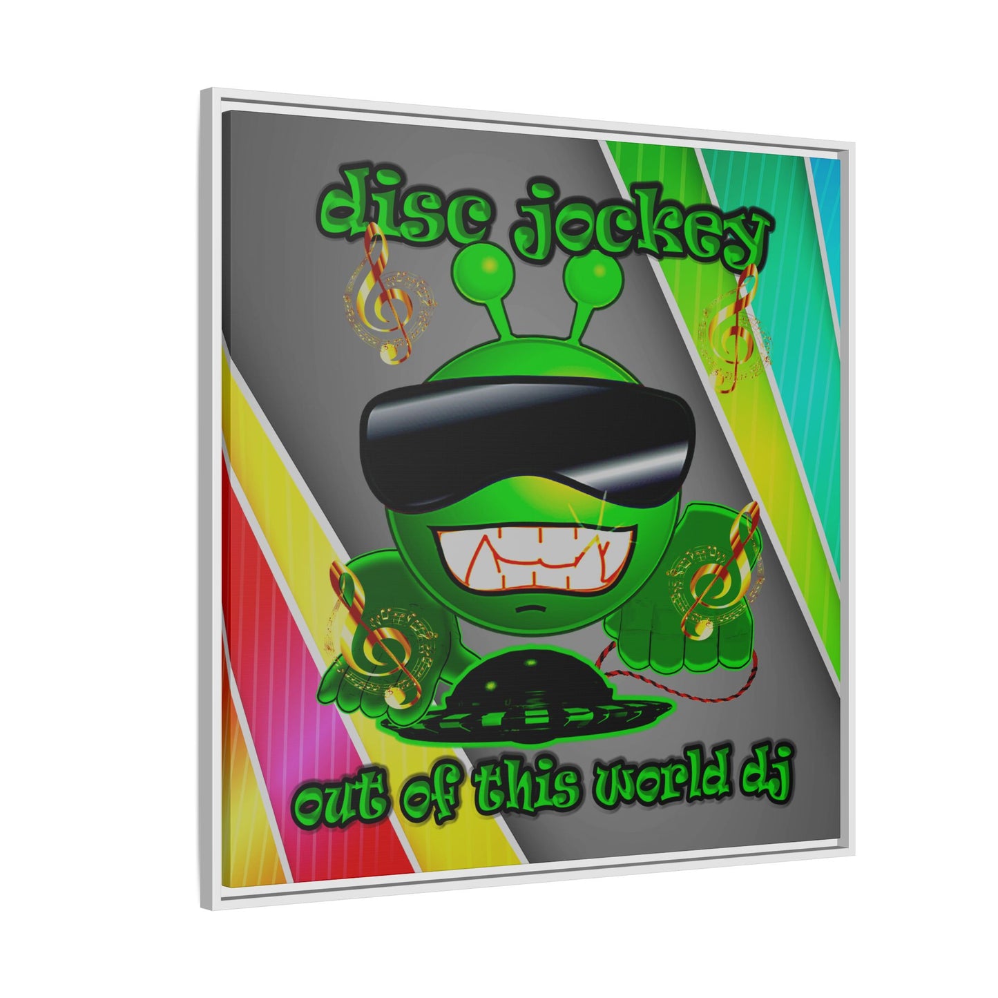 disc jockey - framed canvas art (rainbow split)