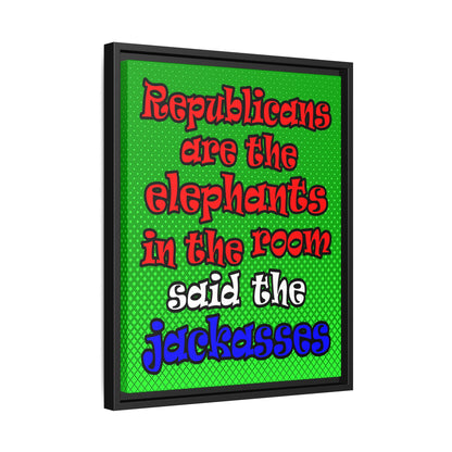 donkeys and elephants - framed canvas art (logo green)