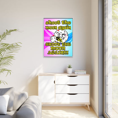 shoot the moon again - framed canvas art (light blue-pink wave)