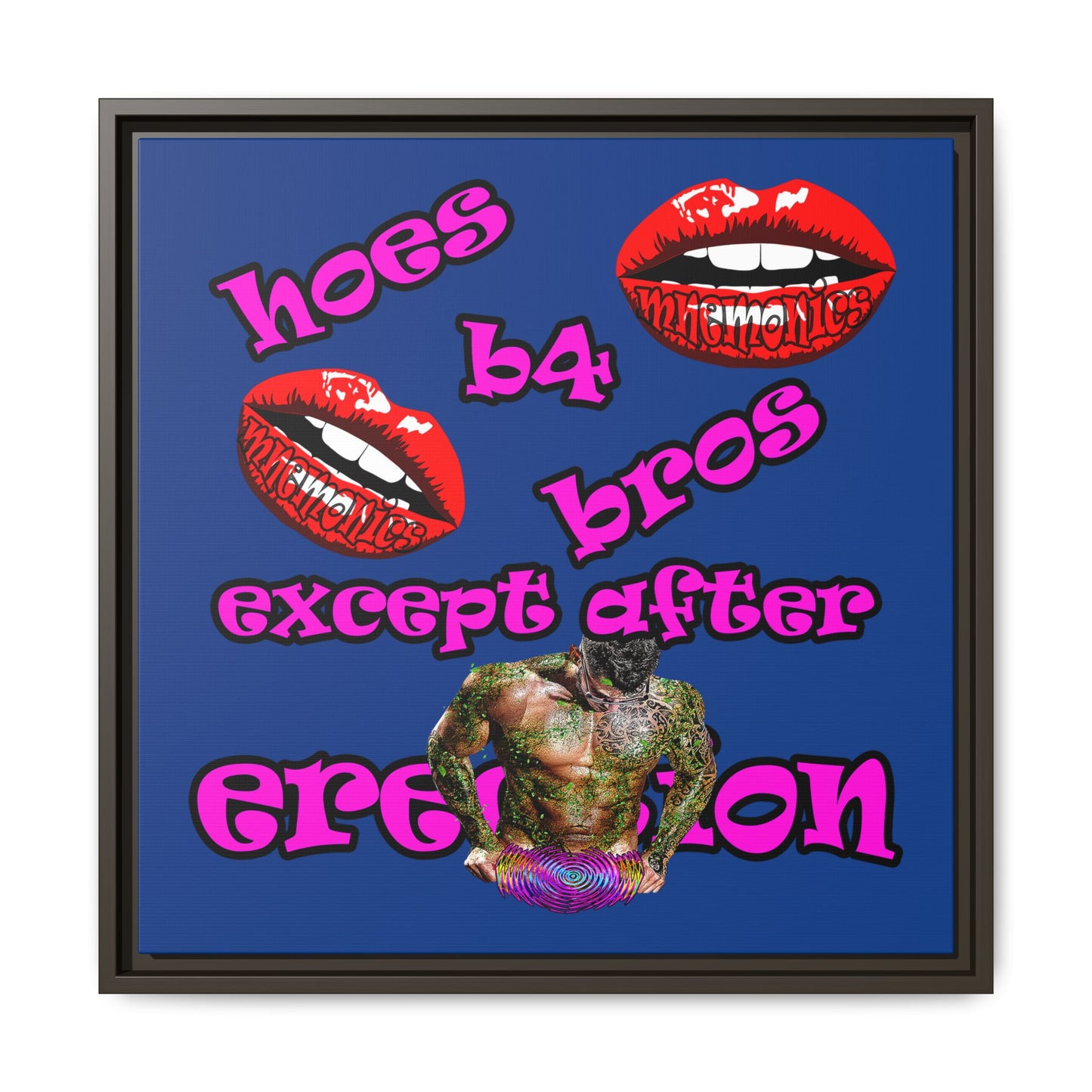 hoes b4 bros - framed canvas art (dark blue)