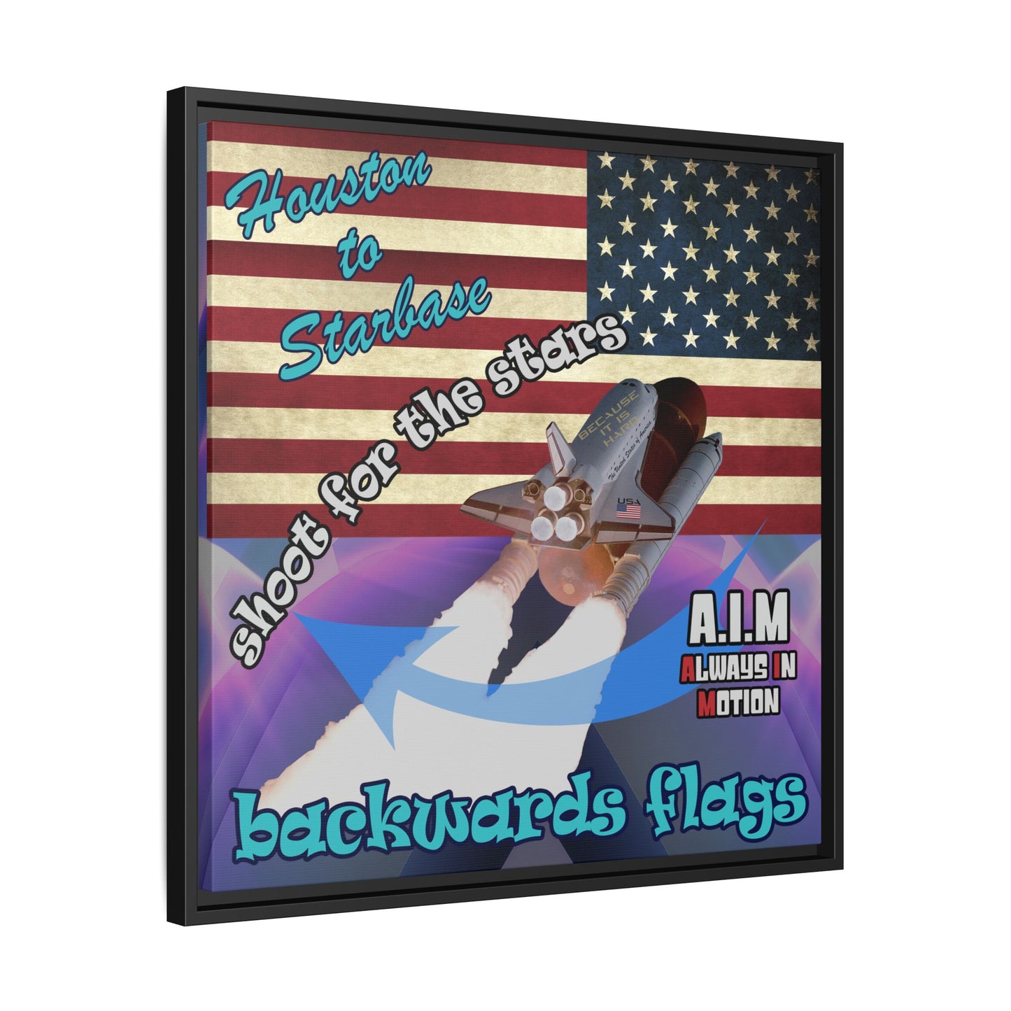 shoot for the stars - framed canvas art (grey-pink wave)
