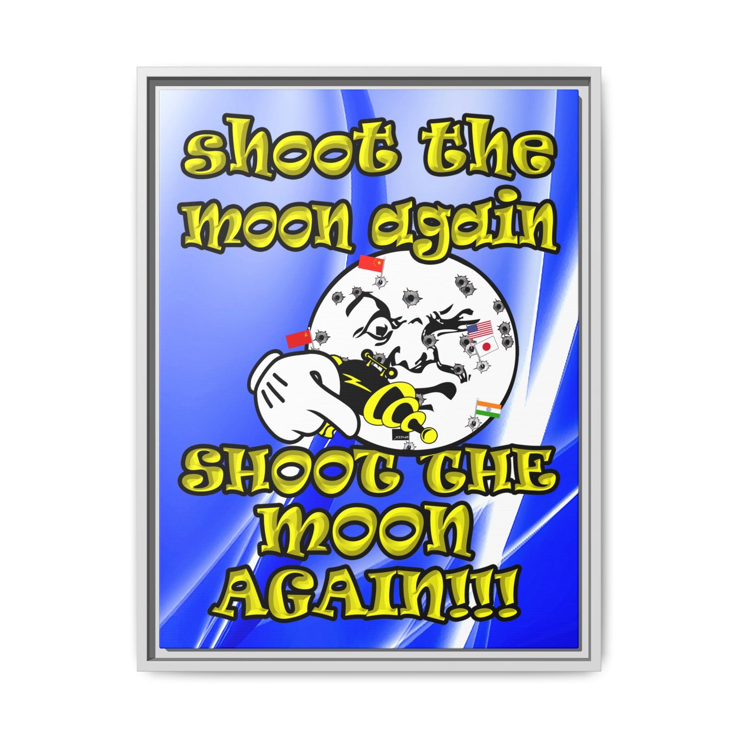 shoot the moon again - framed canvas art (blue-white wave)