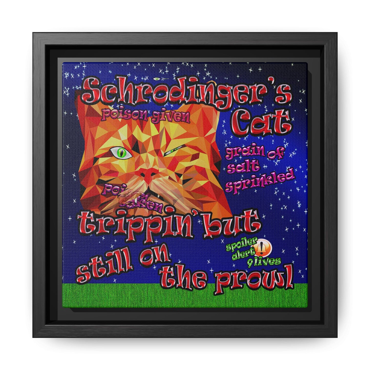 schrodinger's cat - framed canvas art ('snoops' background)