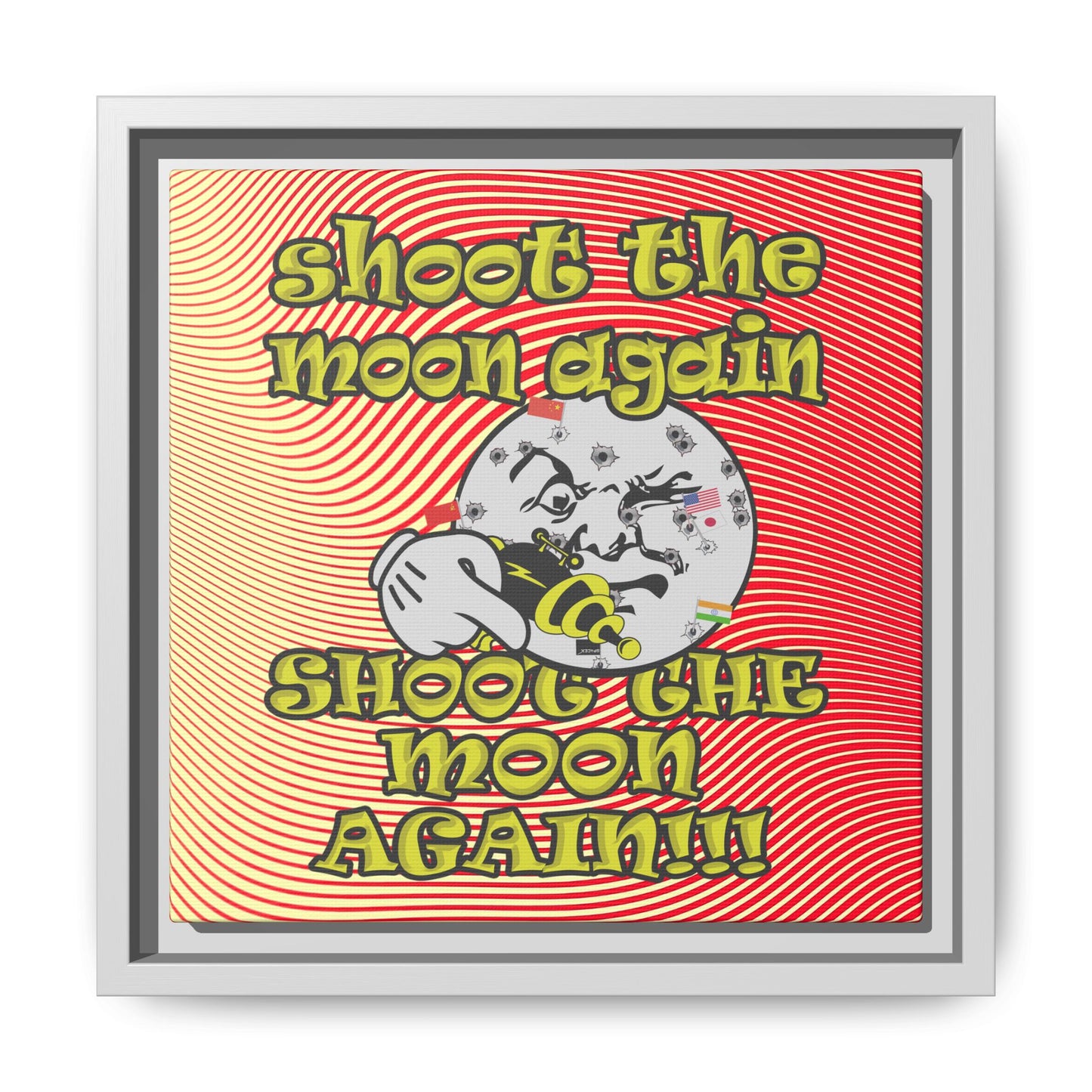 shoot the moon again - framed canvas art (yellow-orange wave)