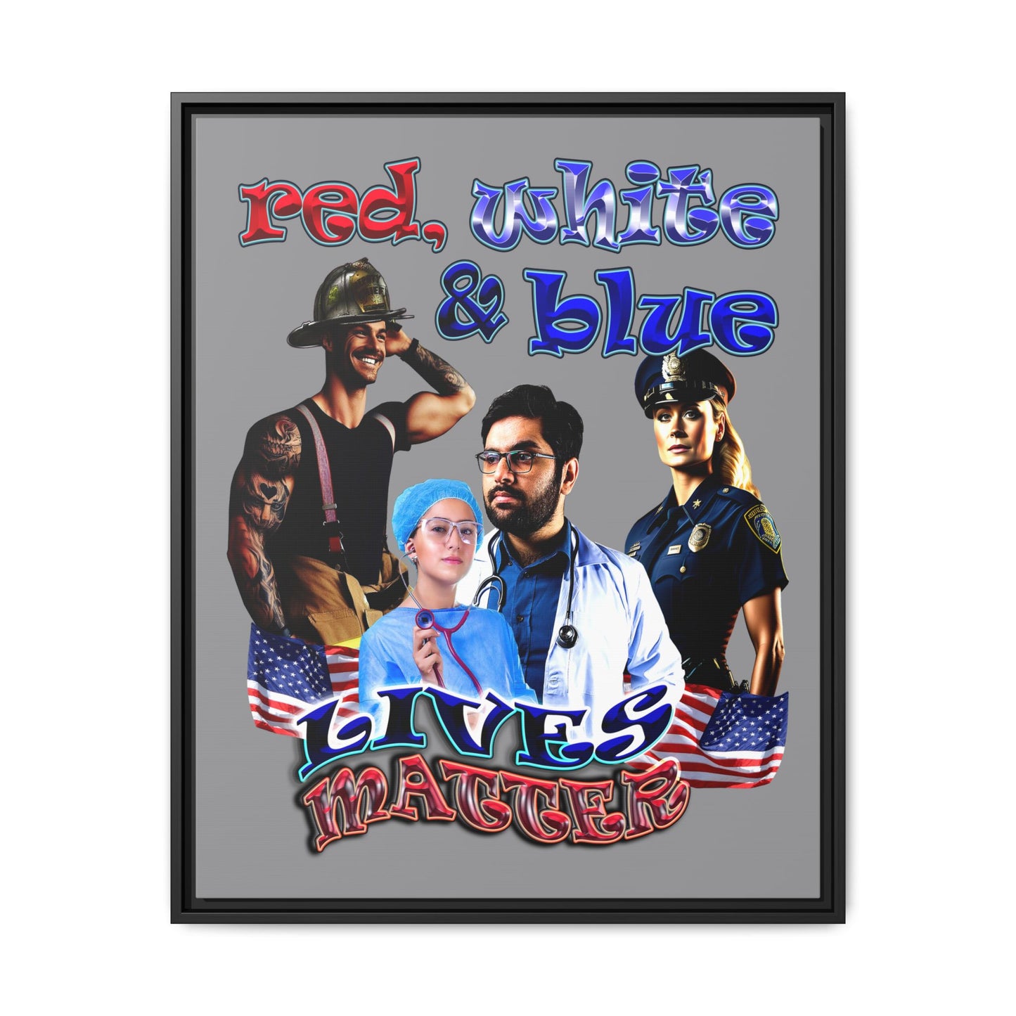 rw&b lives matter - framed canvas art (grey)