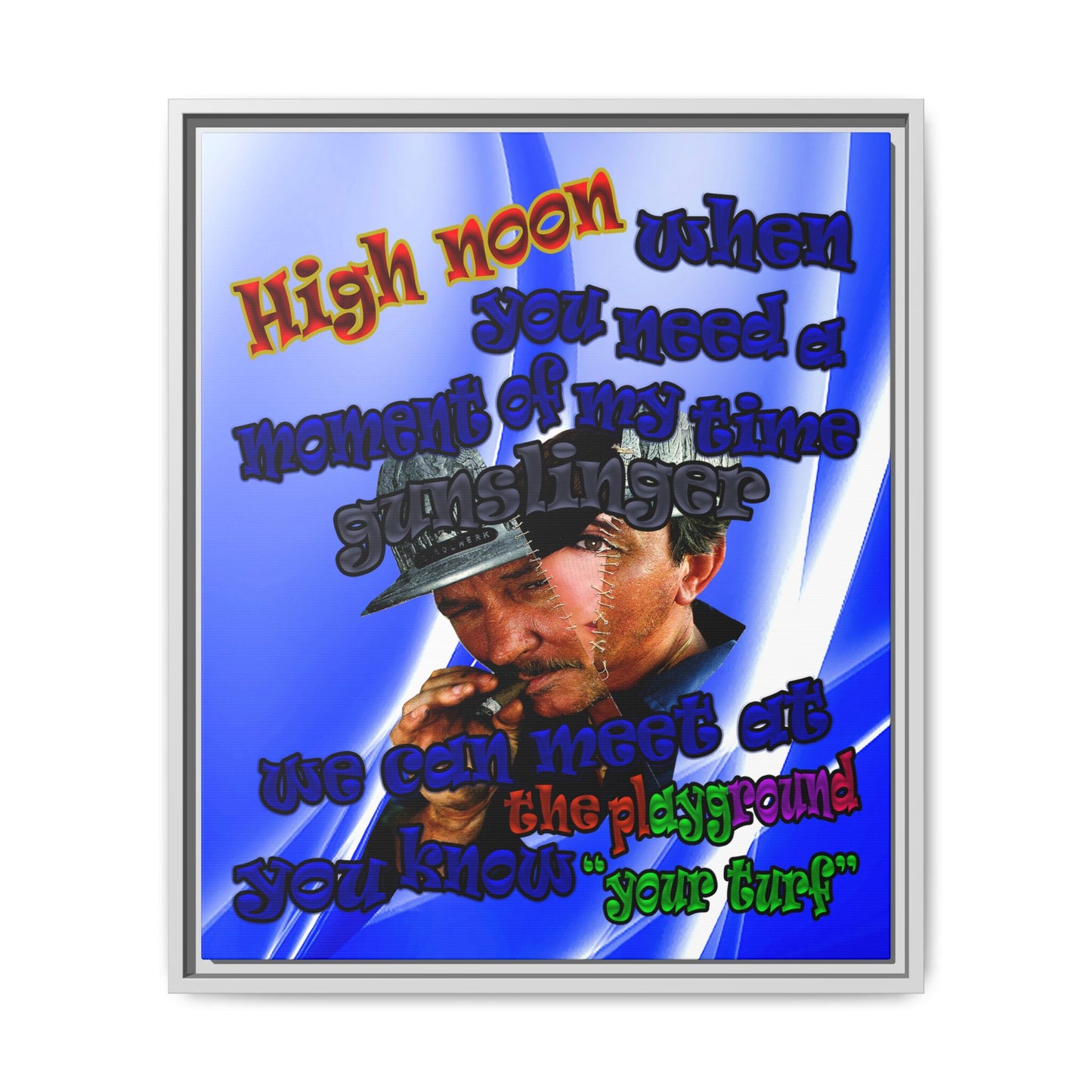 high noon - framed canvas art (blue-white wave)