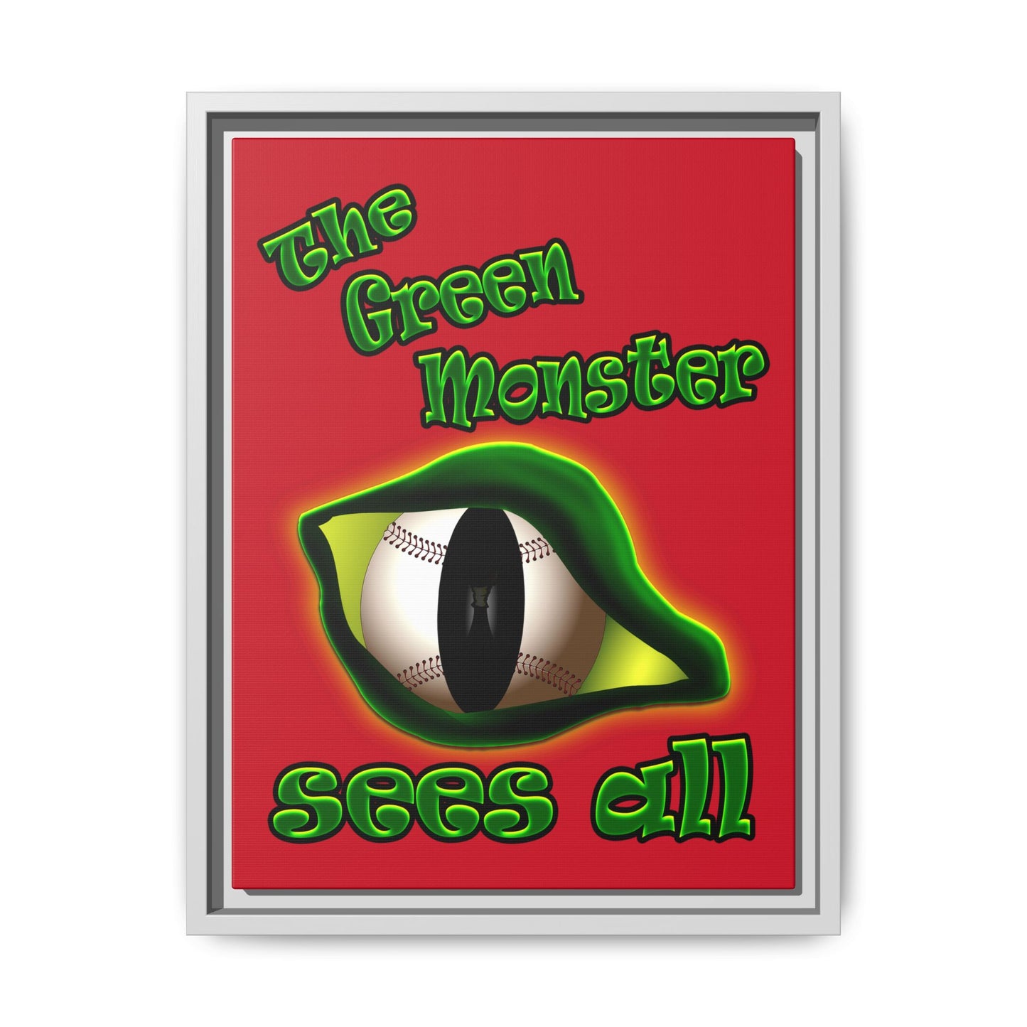 green monster - framed canvas art (dark red)