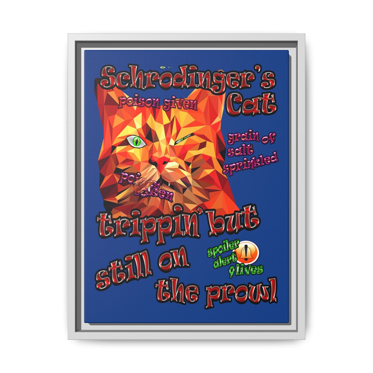 schrodinger's cat - framed canvas art (dark blue)