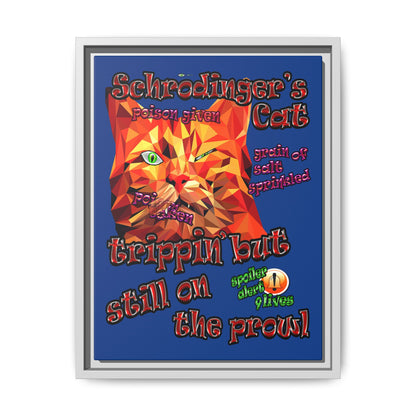 schrodinger's cat - framed canvas art (dark blue)