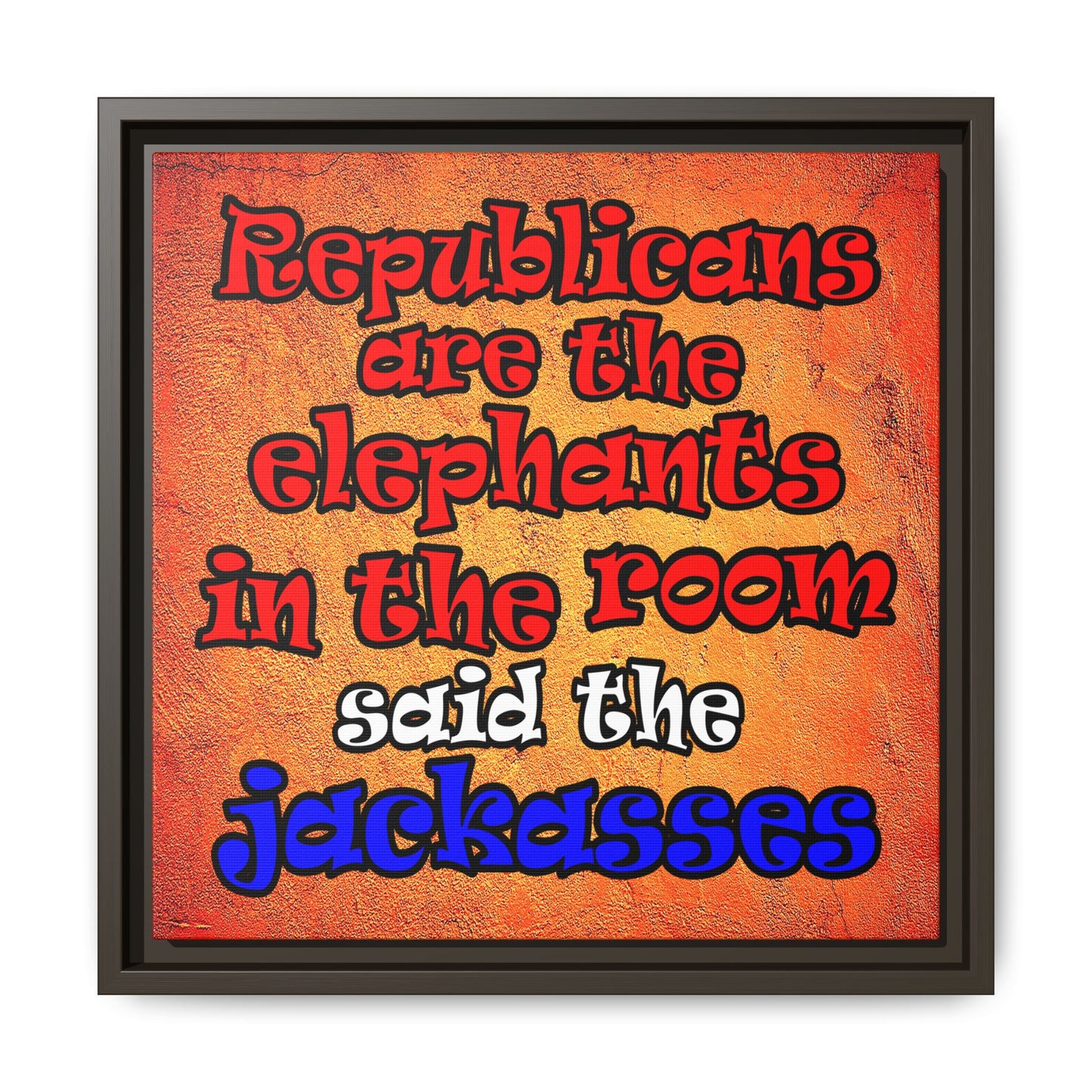 donkeys and elephants - framed canvas art (burnt orange)