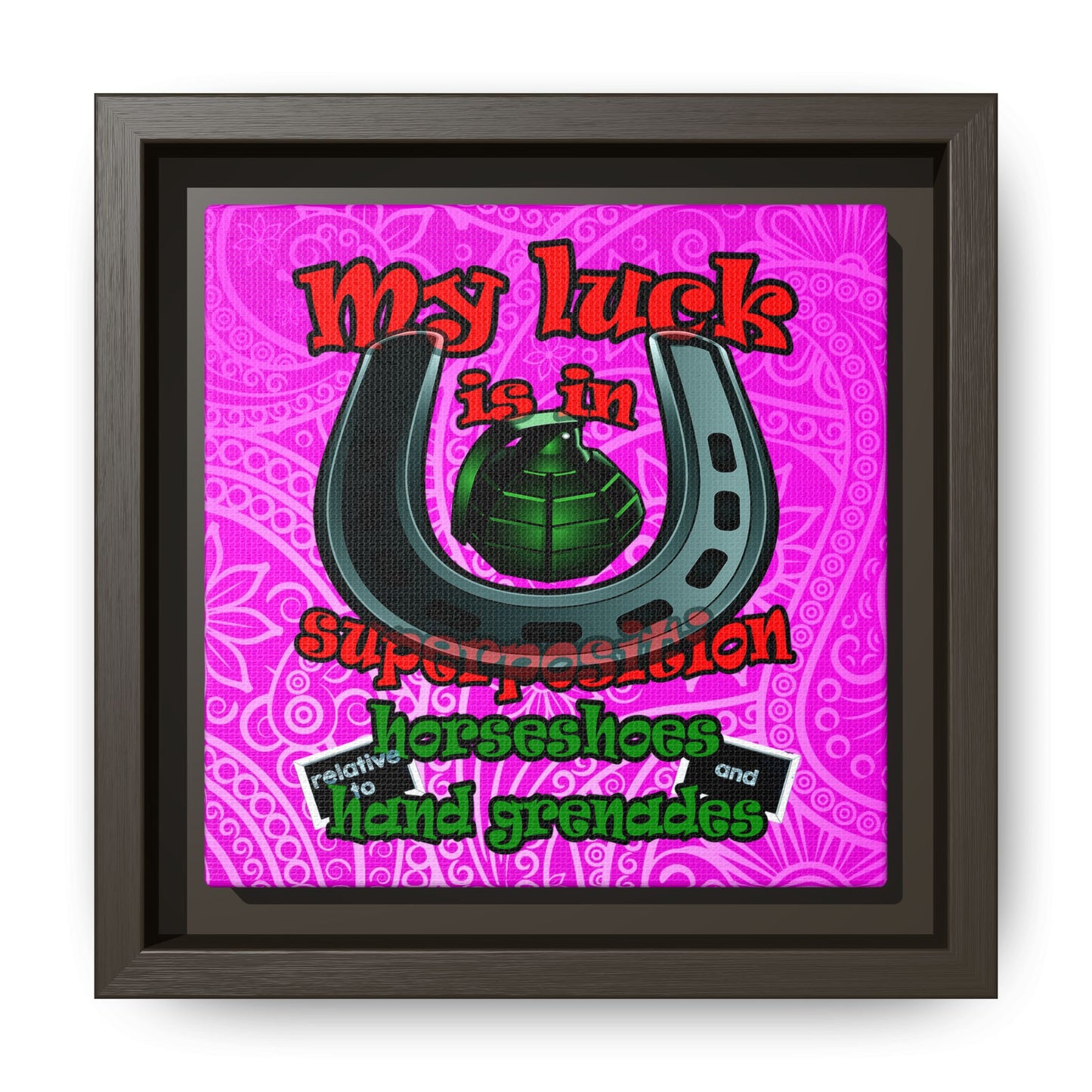my luck - framed canvas art (pink swirl)