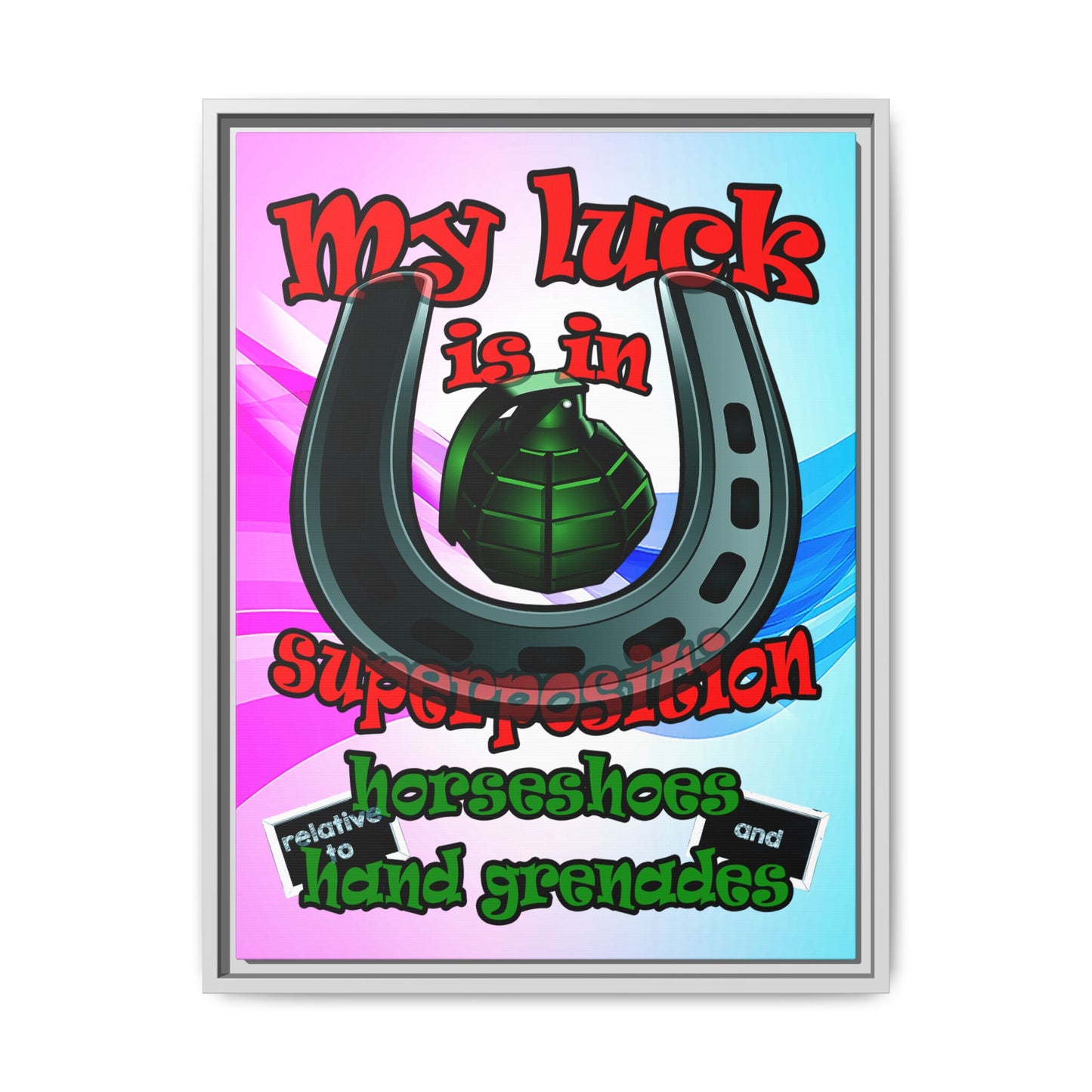 my luck - framed canvas art (light blue-pink wave)