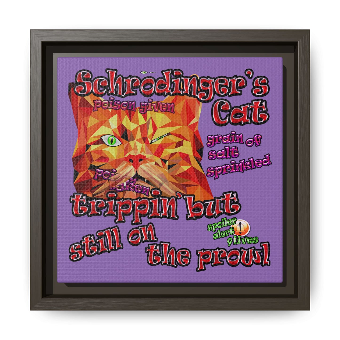 schrodinger's cat - framed canvas art (light purple)