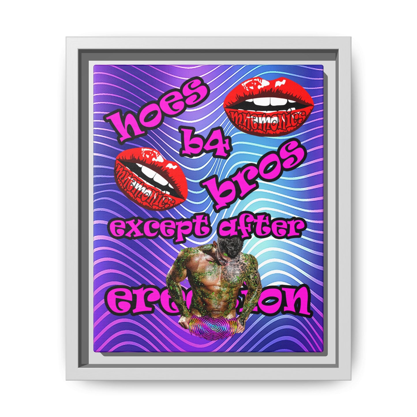 hoes b4 bros - framed canvas art (purple wave)