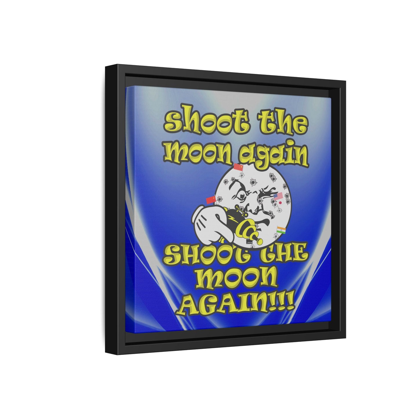shoot the moon again - framed canvas art (blue-white wave)