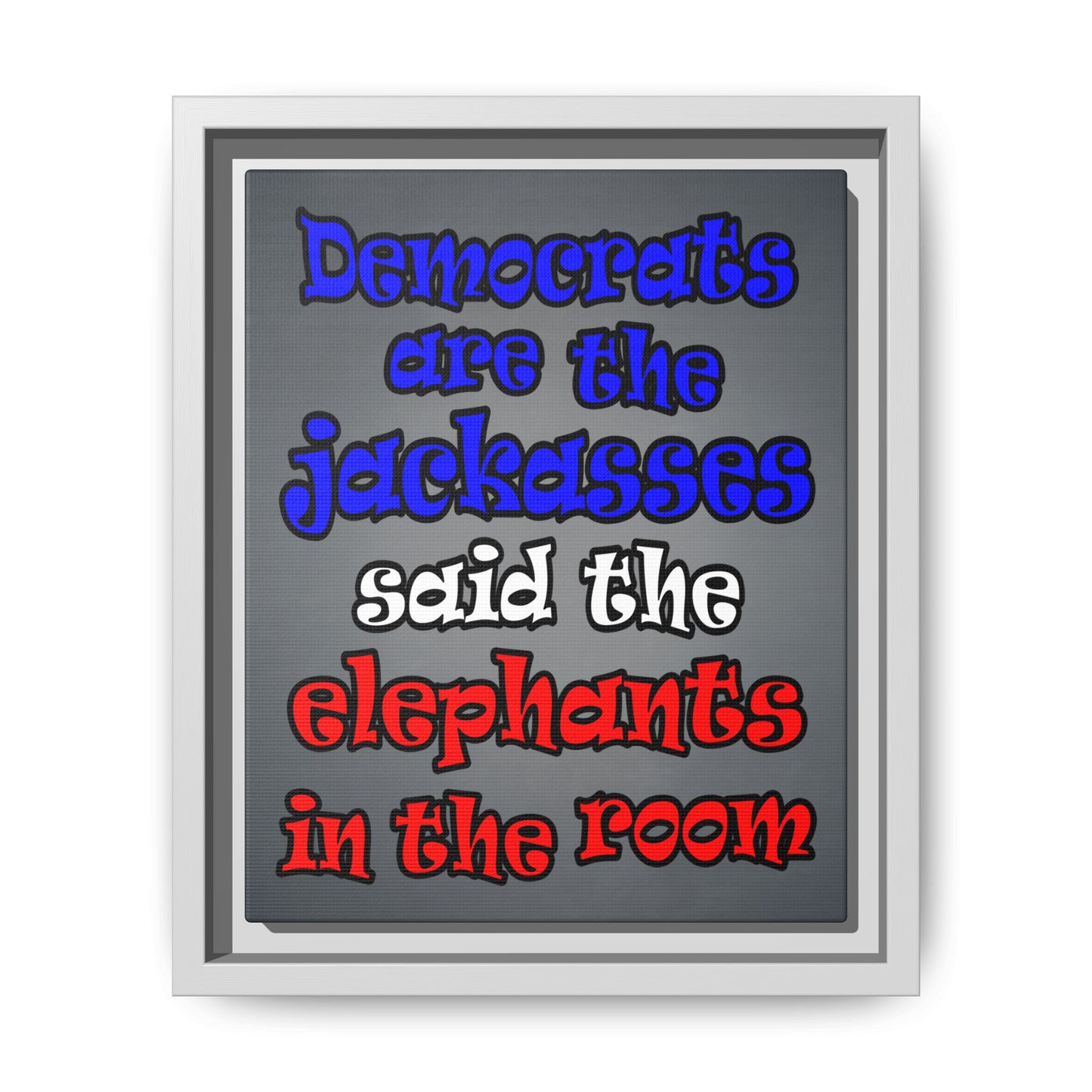donkeys and elephants - framed canvas art (grey-light grey)