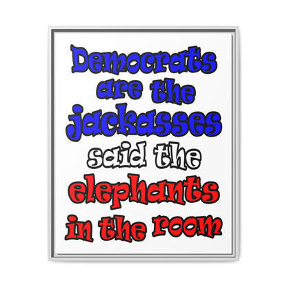 donkeys and elephants - framed canvas art (white)