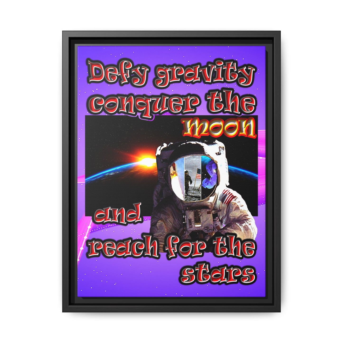 defy conquer reach - framed canvas art (purple-pink wave)
