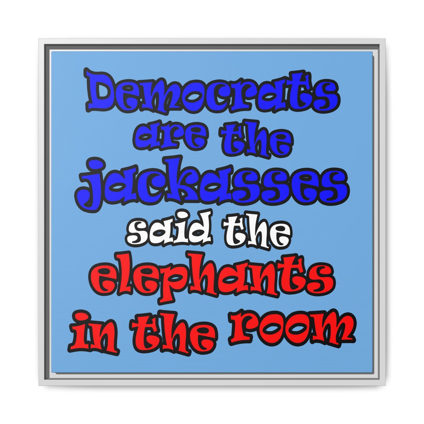 donkeys and elephants - framed canvas art (light blue)