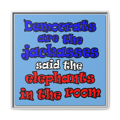donkeys and elephants - framed canvas art (light blue)