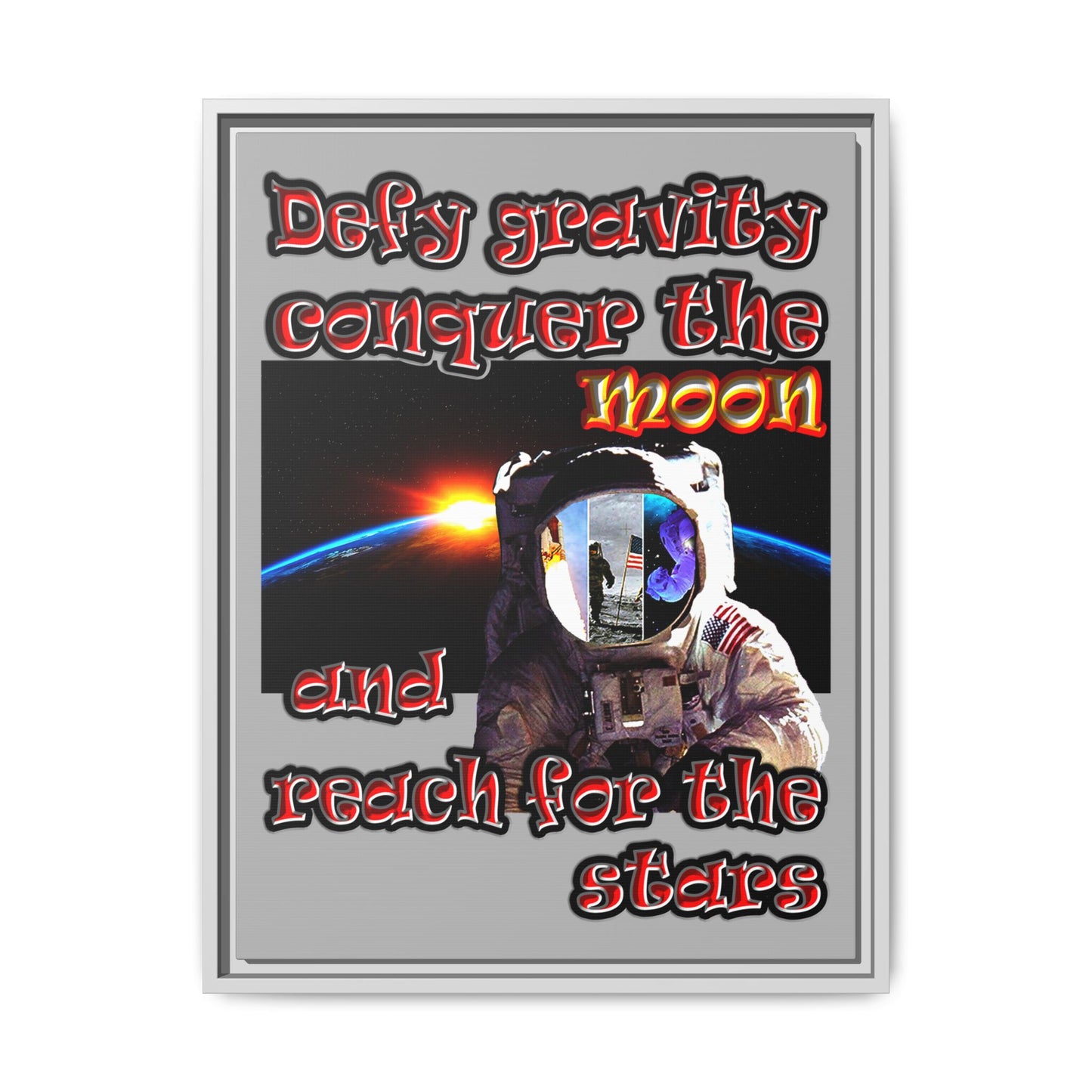 defy conquer reach - framed canvas art (light grey)