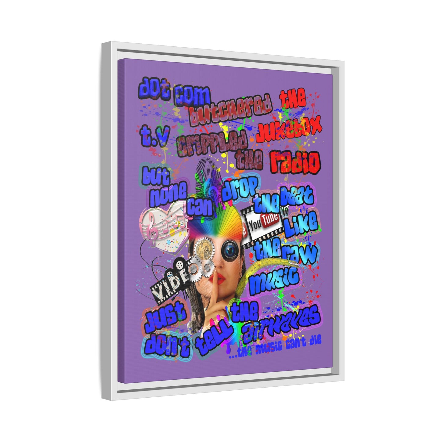 drop the beat - framed canvas art (light purple)