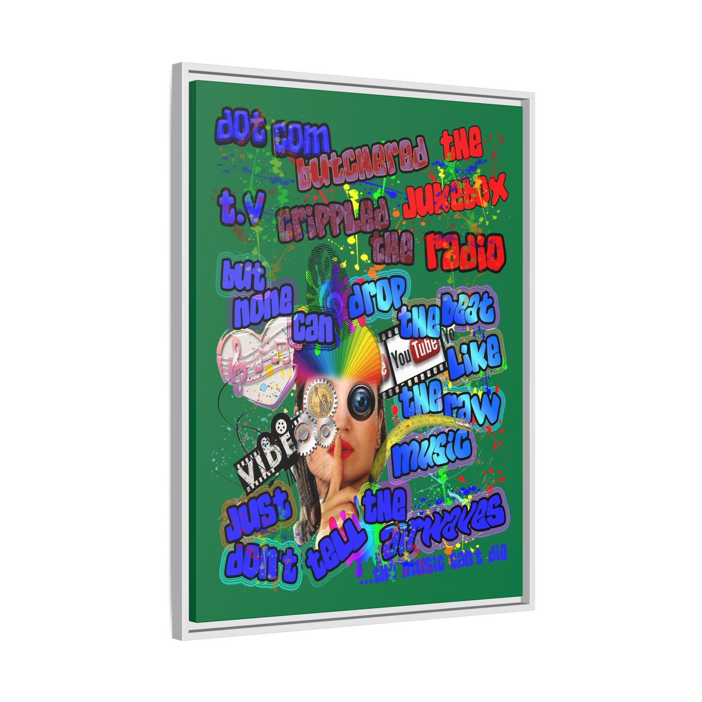 drop the beat - framed canvas art (dark green)