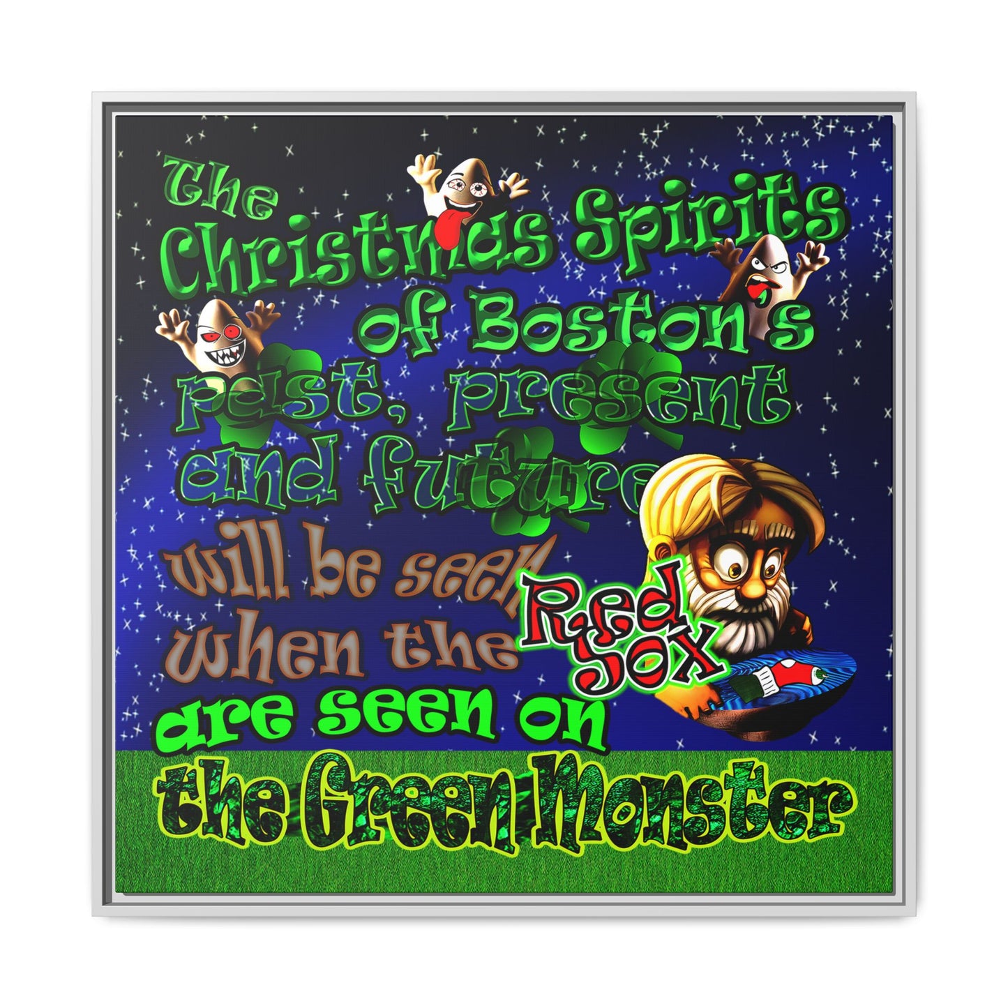 christmas spirits of boston - framed canvas art ('snoops' background)