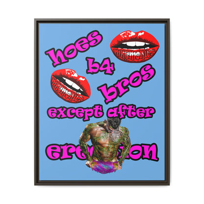 hoes b4 bros - framed canvas art (light blue)