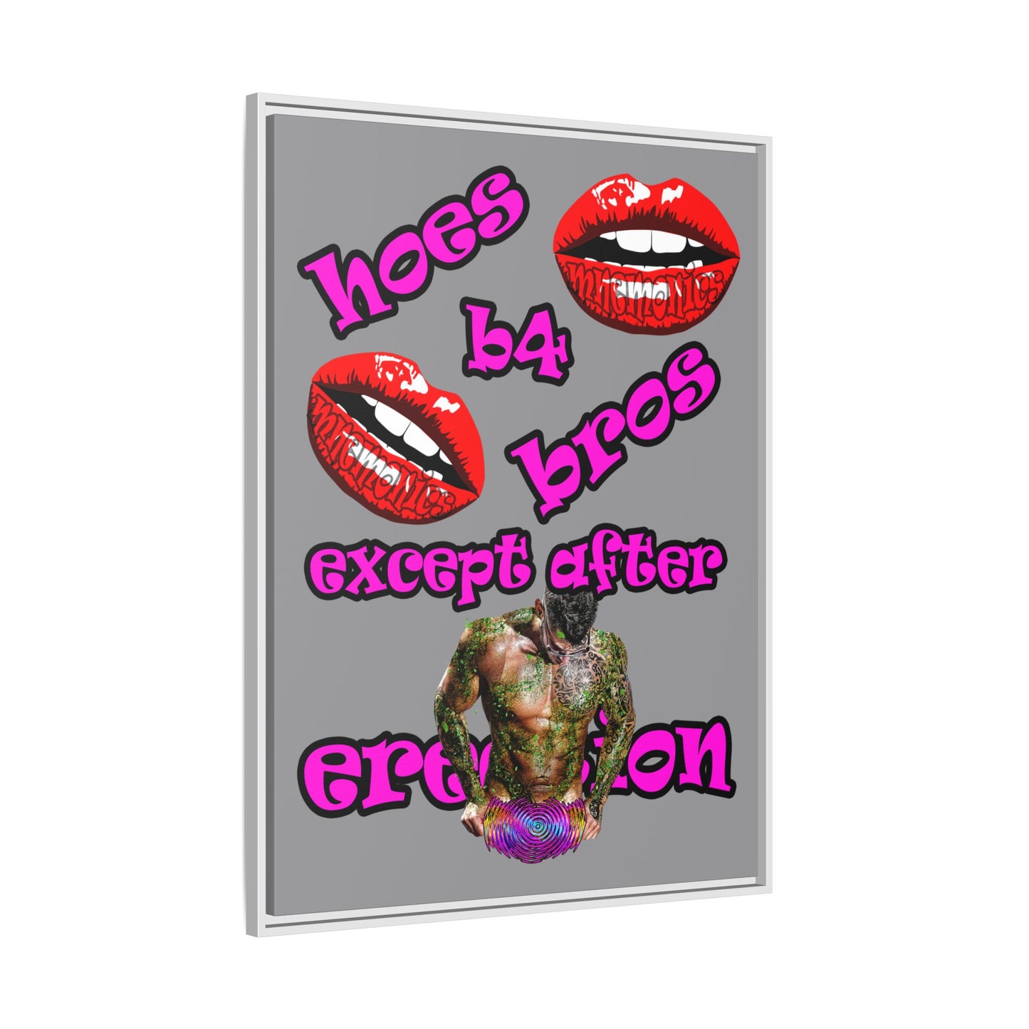 hoes b4 bros - framed canvas art (grey)