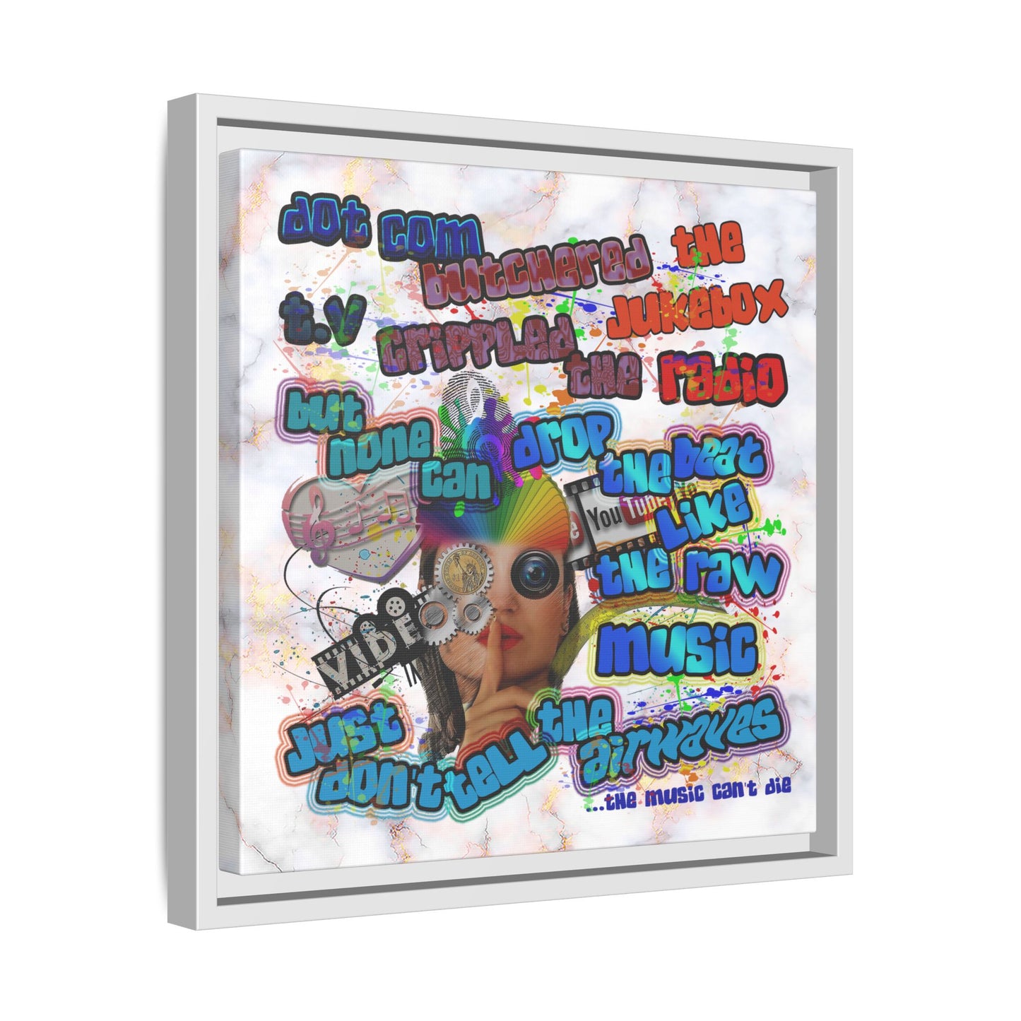 drop the beat - framed canvas art (white marble)