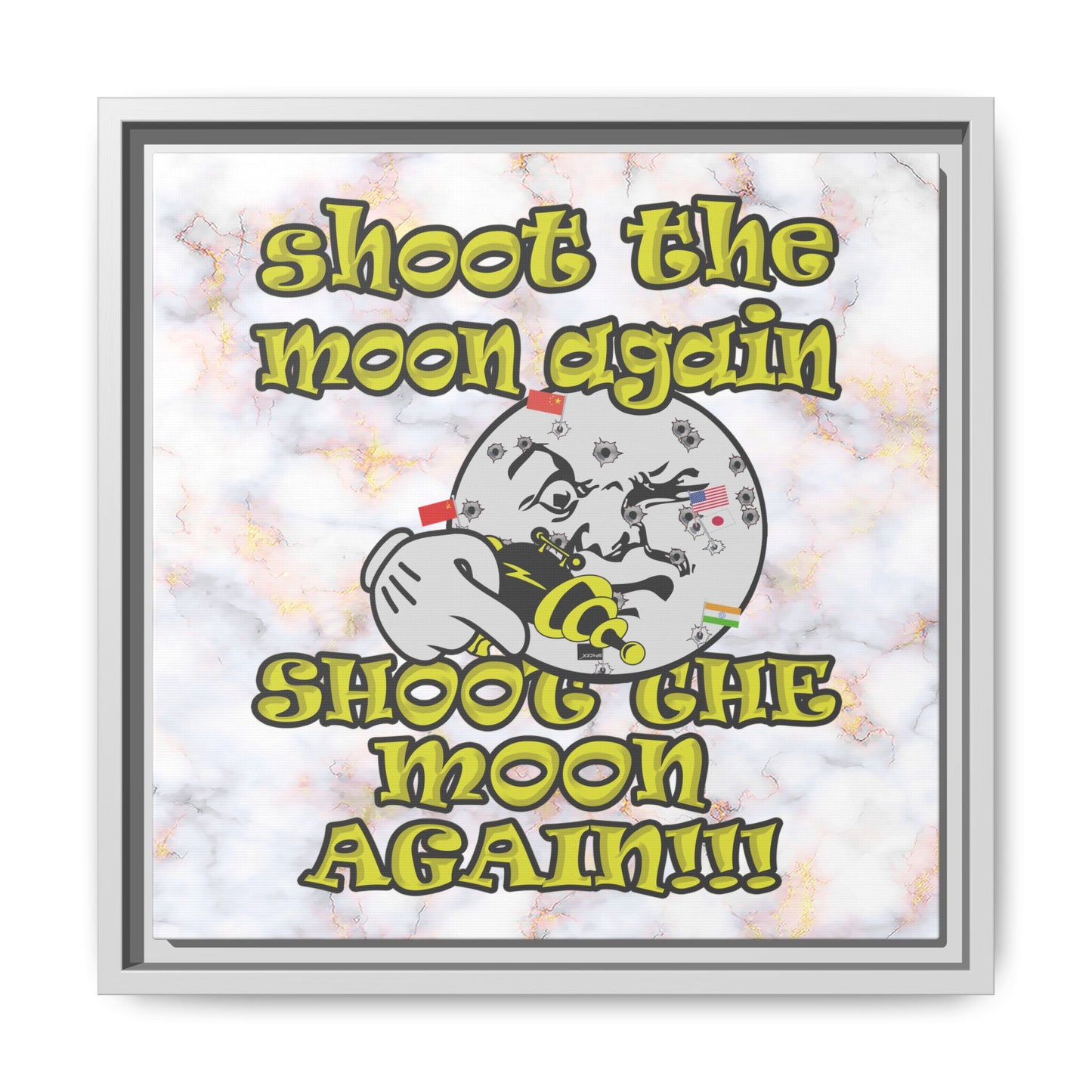 shoot the moon again - framed canvas art (white marble)