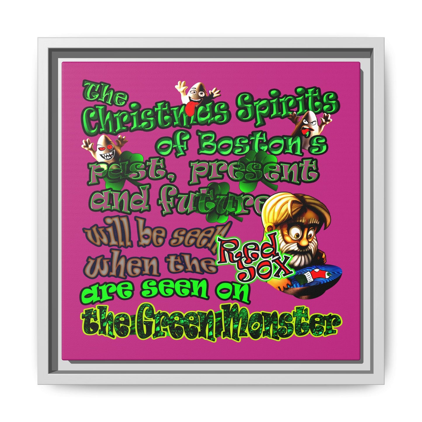christmas spirits of boston - framed canvas art (pink)