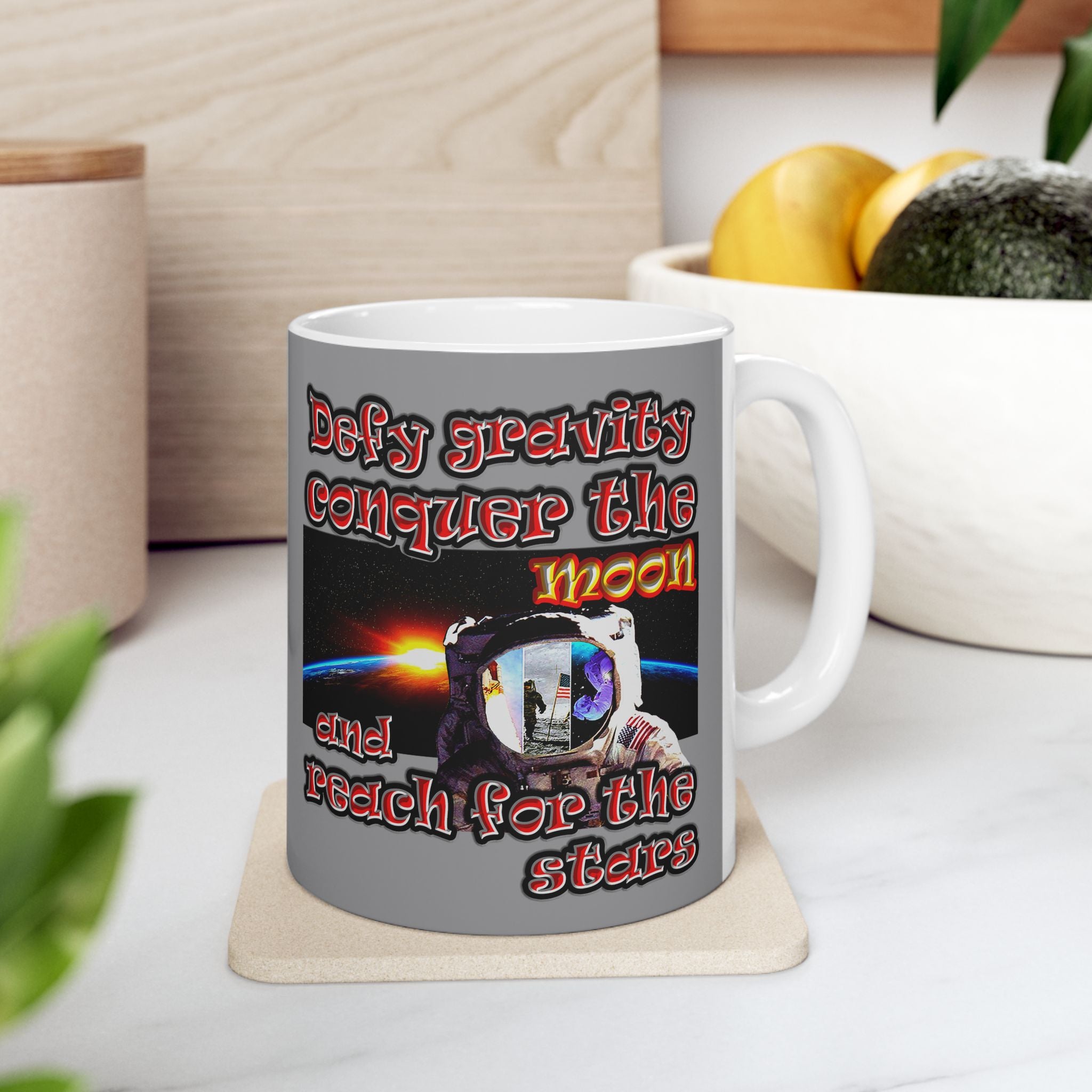 defy conquer reach - White Mug (grey)