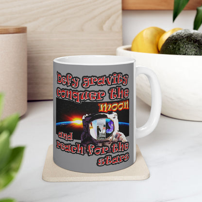defy conquer reach - White Mug (grey)