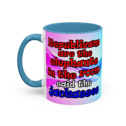 donkeys and elephants - Accent Mug (light blue-pink wave)