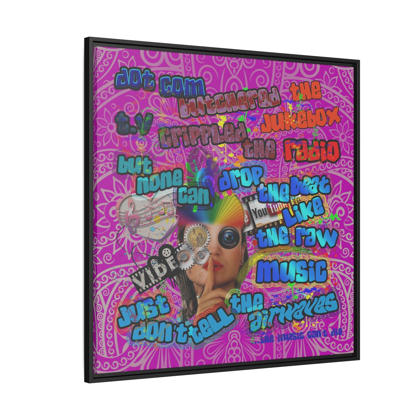 drop the beat - framed canvas art (pink swirl)