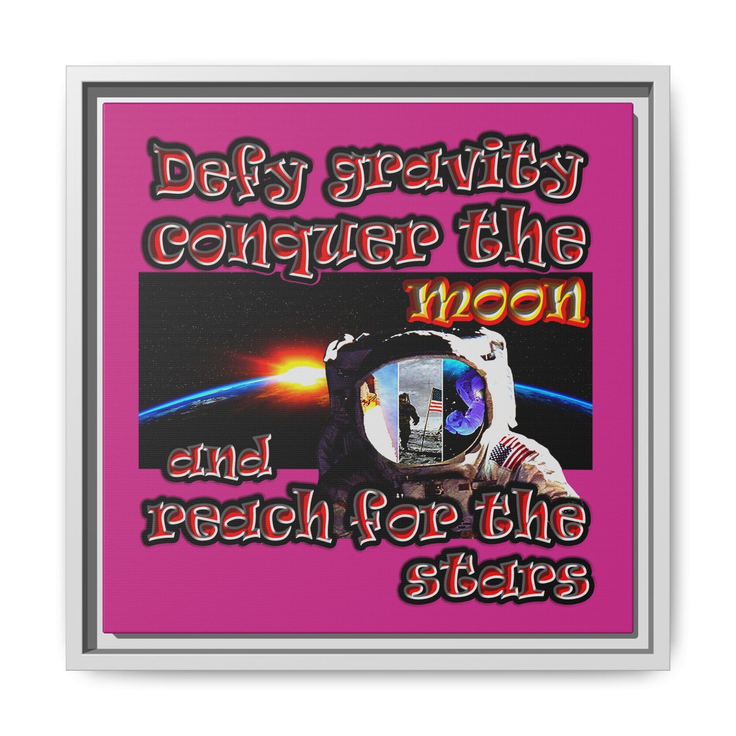 defy conquer reach - framed canvas art (pink)