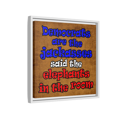 donkeys and elephants - framed canvas art (brown papyrus)