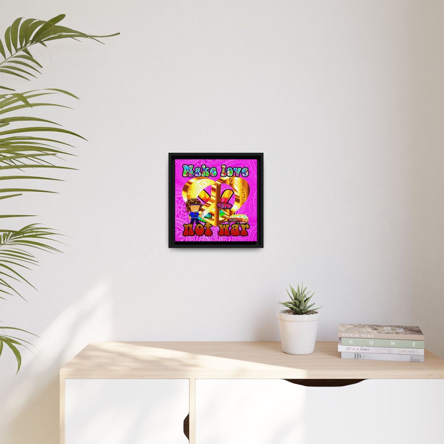 love peace - framed canvas art (pink swirl)